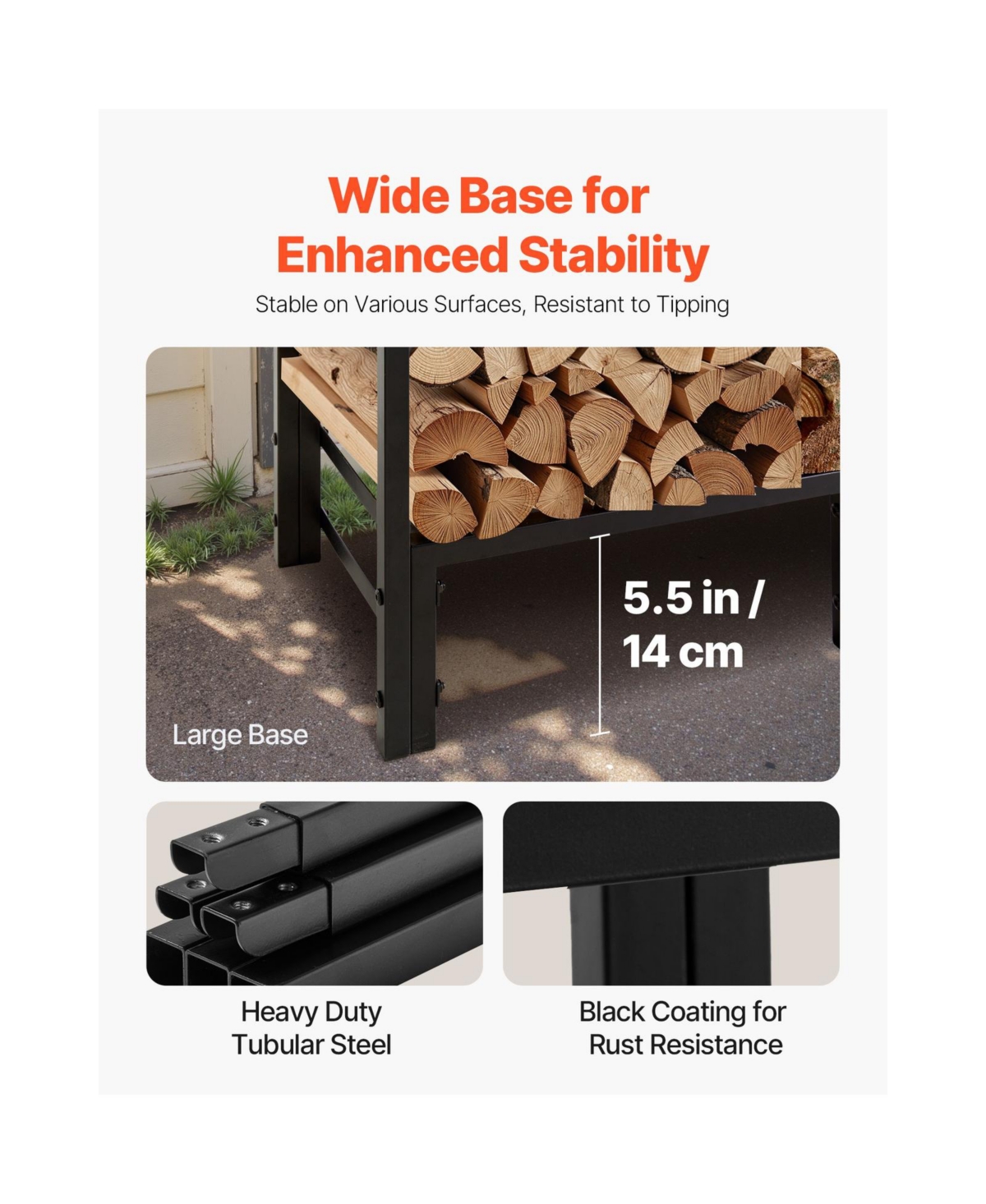 Cozito Firewood Rack with Top Cover, 4 feet Outdoor 1/4 Cord Metal Log Holder