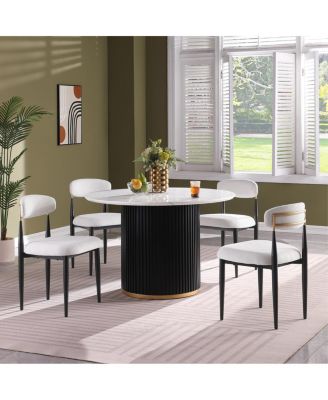 46 Inch Round Faux Marble Dining Table Set for 4 with Base