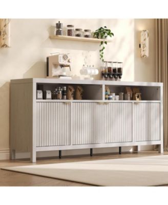 Sideboard Buffet Cabinet with Storage,65" Fluted Cabinet with 4 Doors, Long Buffet Cabinet, Sideboard Storage Cabinet for Kitchen,Living Room