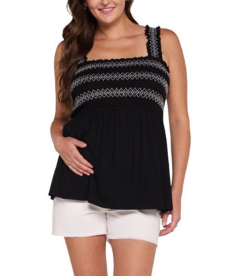 Women's Motherhood Smocked Embroidery Babydoll Tank