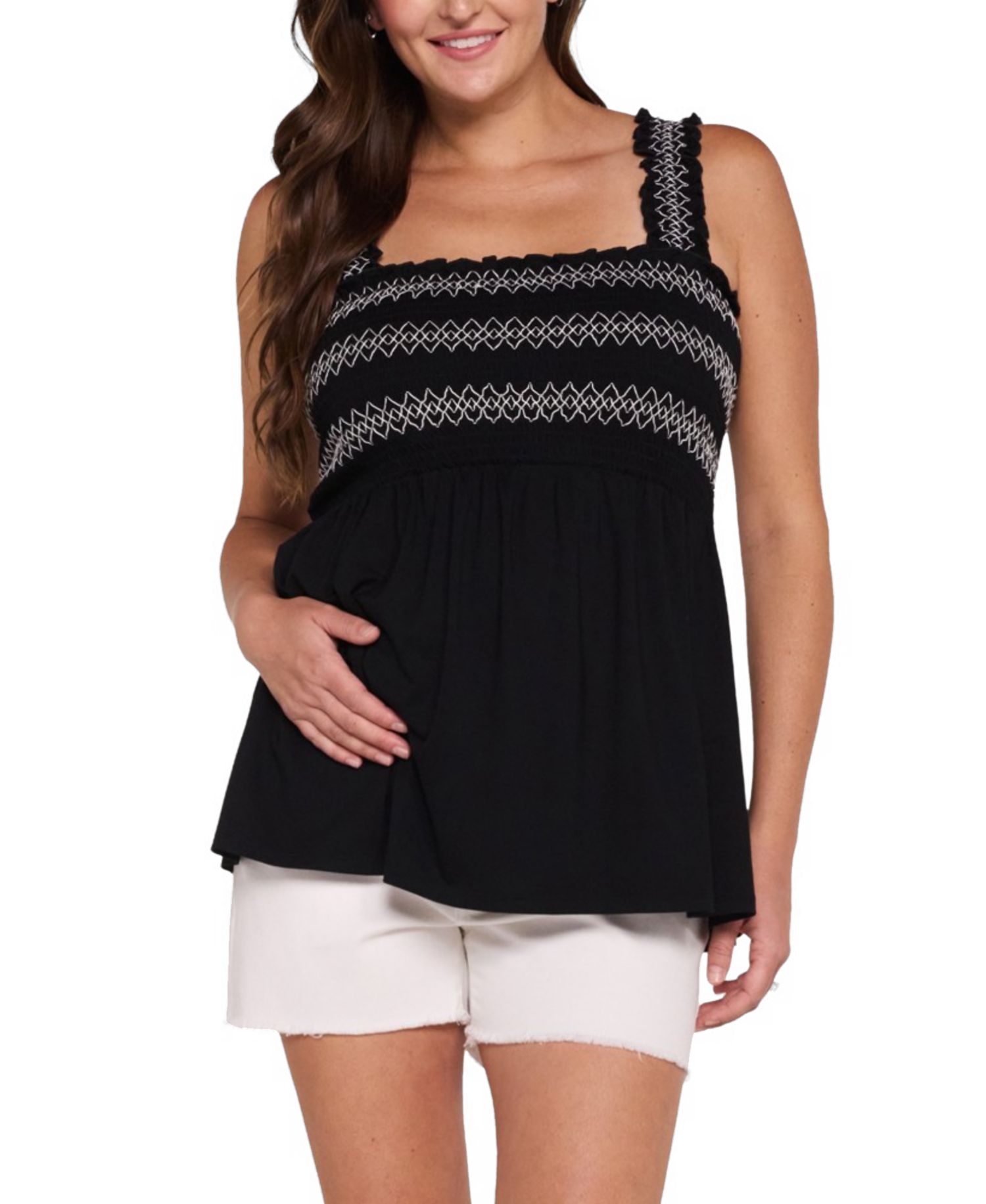 Women's Motherhood Smocked Embroidery Babydoll Tank