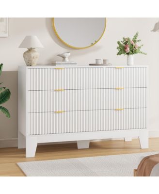 6 Drawer Fluted Dresser - Modern Wooden Chest of Drawers with Metal Handle, Clothes Storage Organizer for Bedroom, Hallway, Entryway