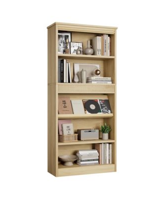 71 Inch 5-Tier Wooden Bookshelf - Large Capacity Rustic Wood Grain Bookcase, Sturdy MDF Construction