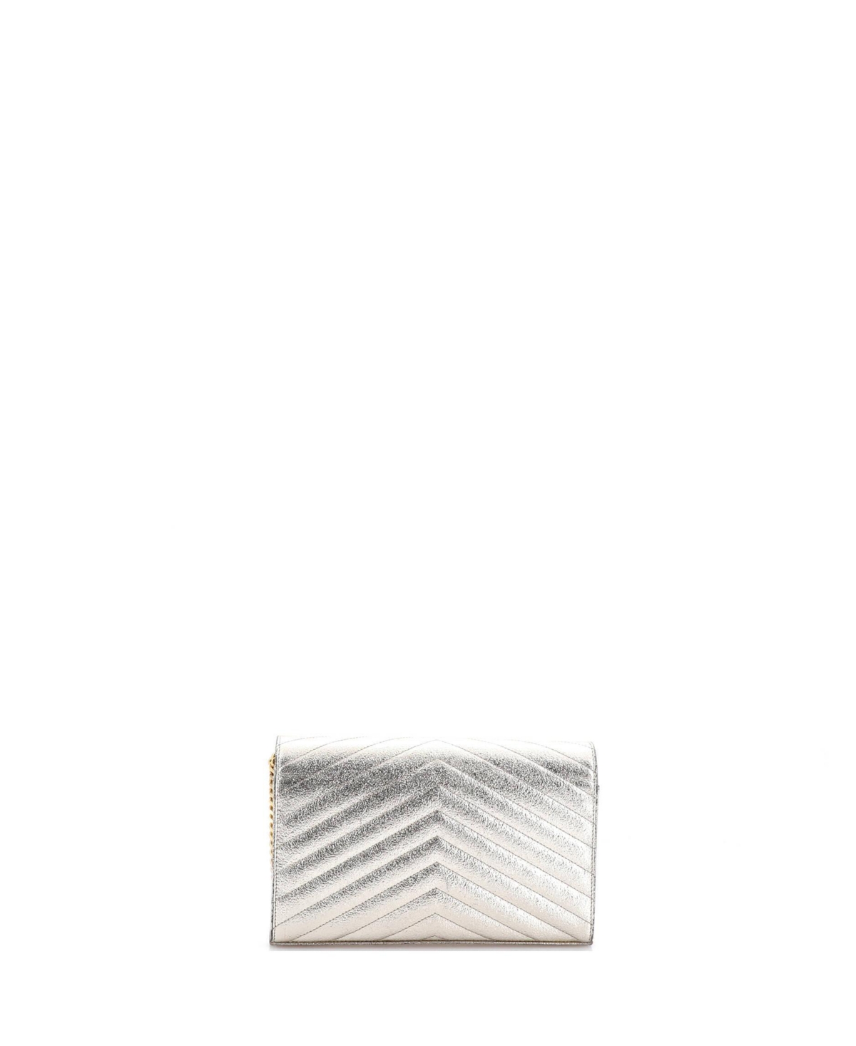 Pre-Owned Saint Laurent Medium Classic Monogram Wallet on Chain Matelasse Chevron Metallic Leather