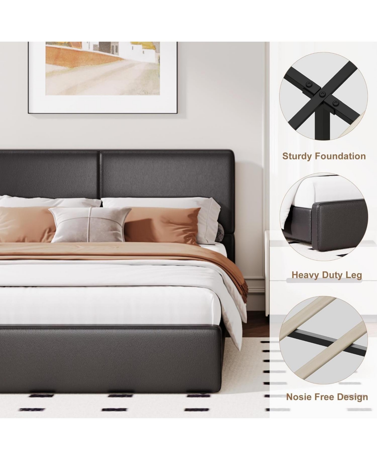 homfan Upholstered Platform Bed Frame with Headboard, Corduroy Fabric, Stable Wooden Slat Support, Quiet Structure