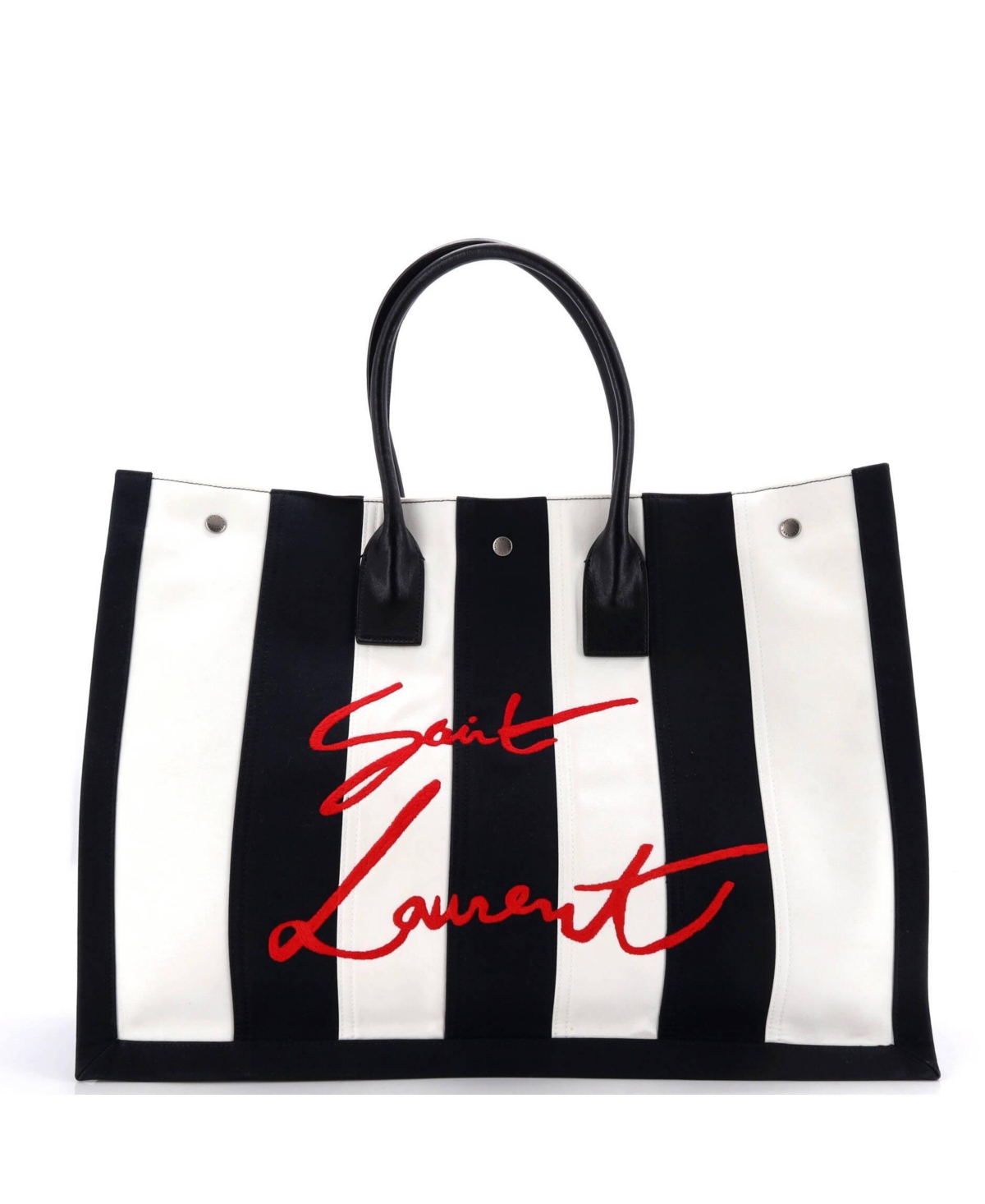 Pre-Owned Saint Laurent Large Noe Shopping Tote Striped Canvas