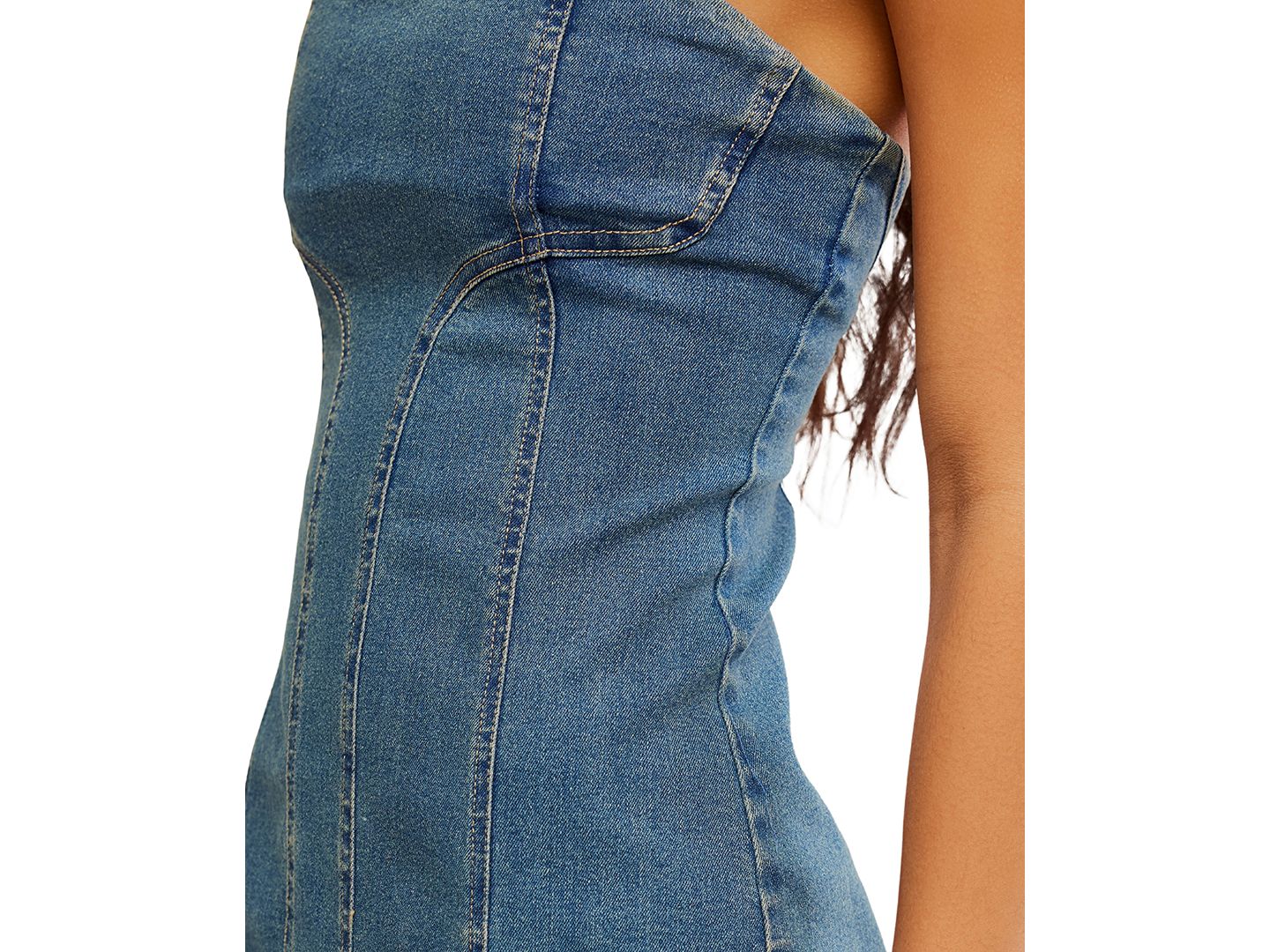 Женское платье Free People Alexa Strapless Mini, цвет: Каменный варёный синий — фото 4
