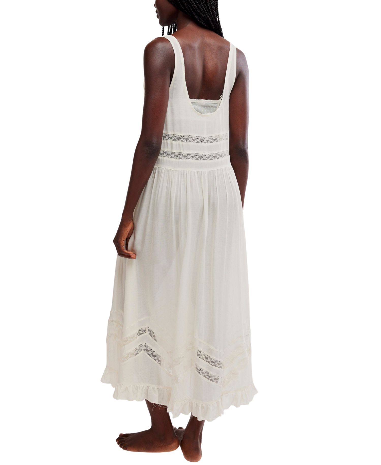 Women's Scoop Neck Voile & Lace Midi Dress