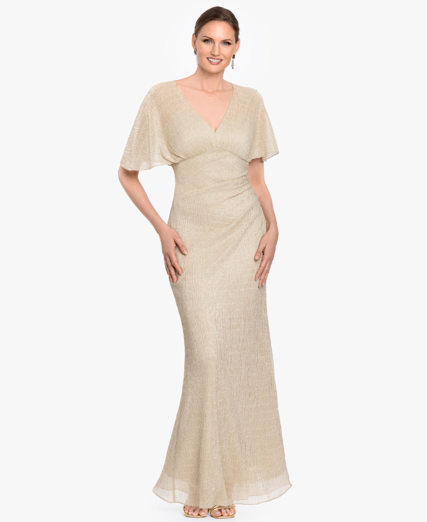 Women's Flutter-Sleeve V-Neck Ball Gown