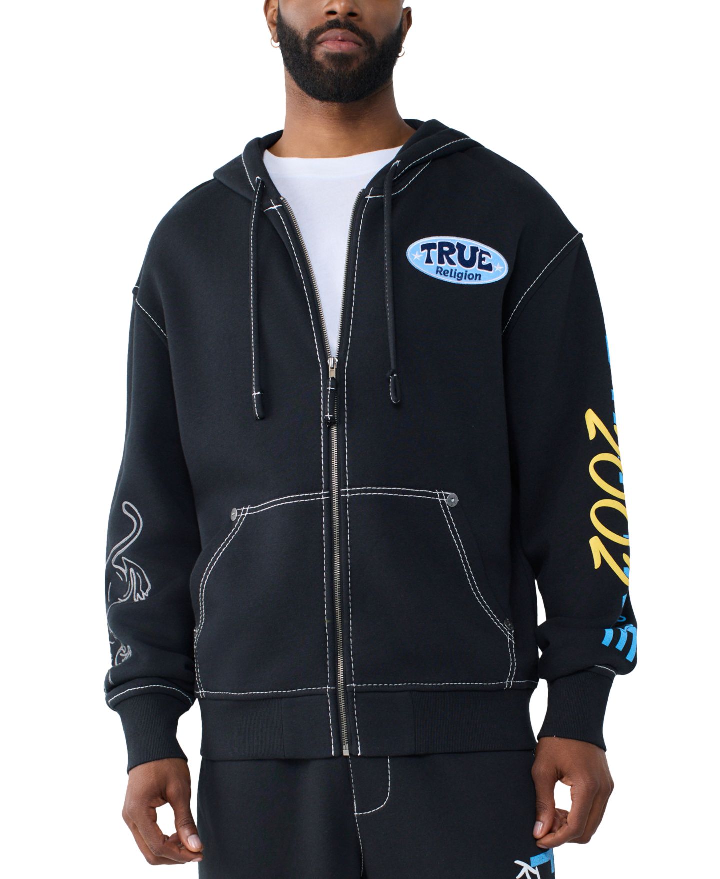 Мужской свитшот True Religion Split Kangaroo Pocket Graphic, цвет: Угольно-чёрный — фото 2