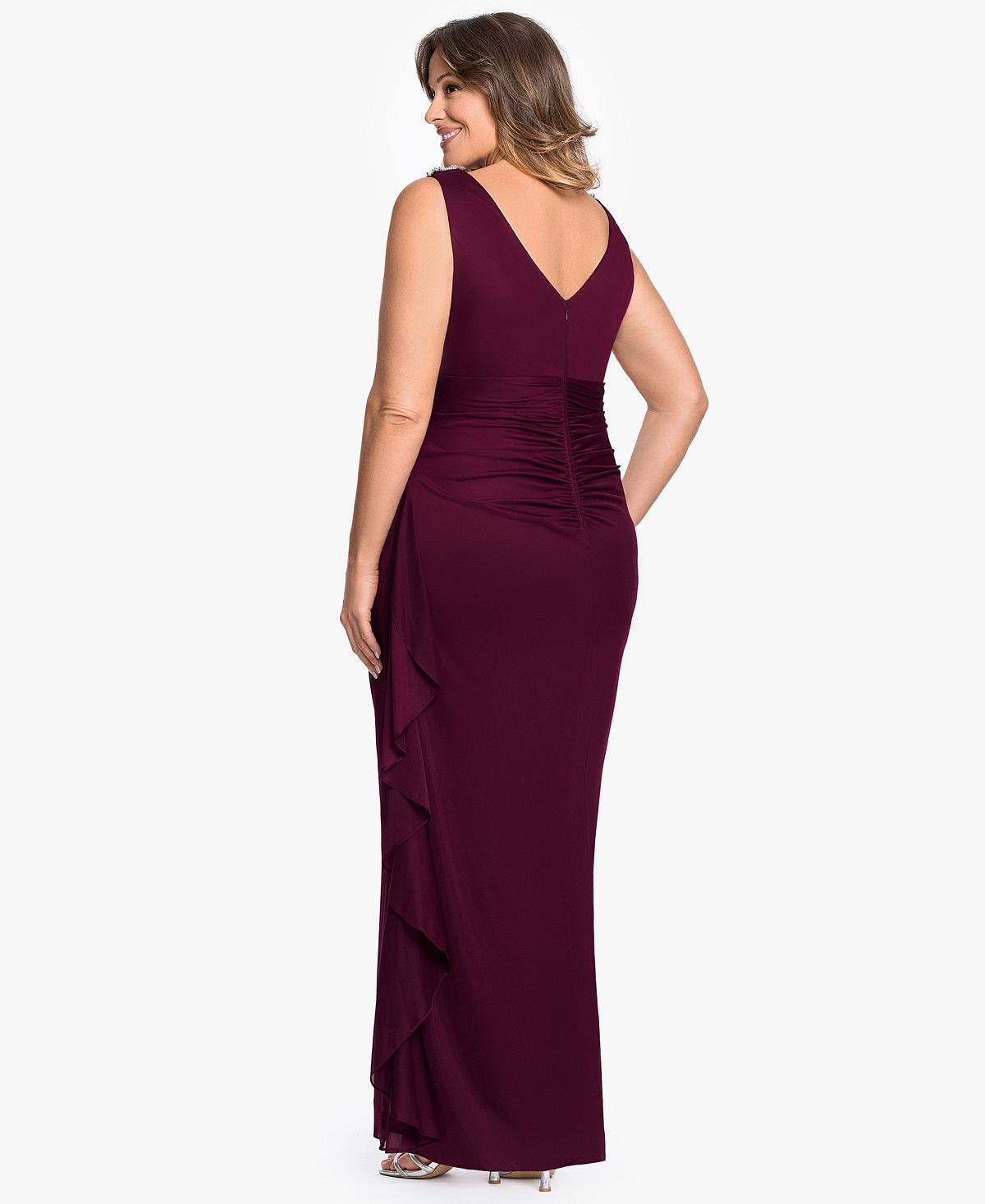 B&A By Betsy and Adam Women's Ruffle Side Cowl Neck Ball Gown view 4 — MAYCSS fashion products