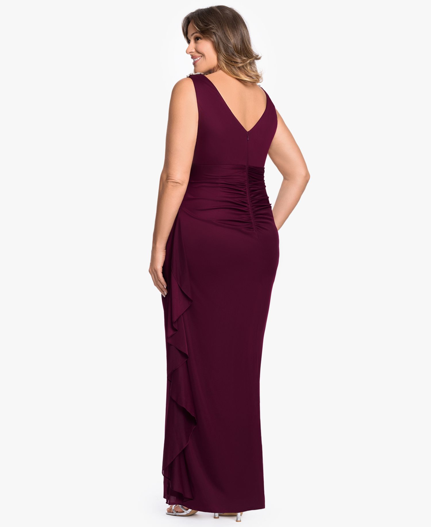 Women's Ruffle Side Cowl Neck Ball Gown