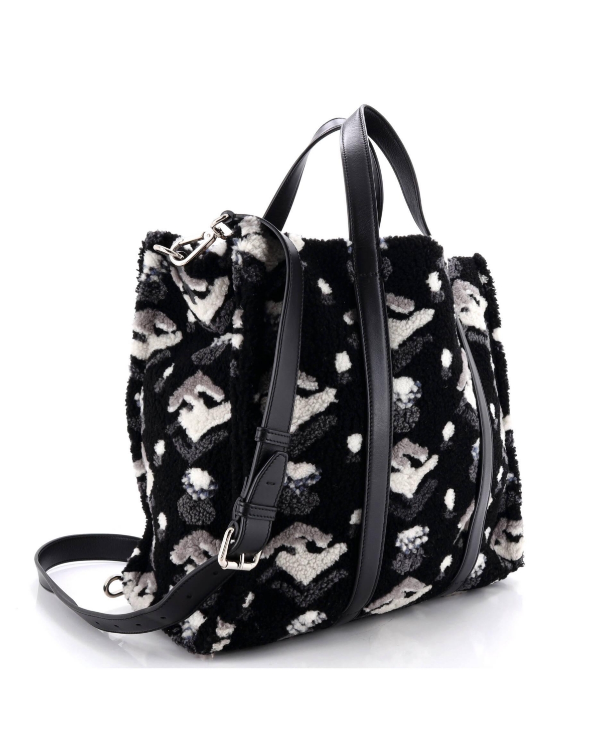 Pre-Owned Fendi Large Convertible Shopping Tote Printed Shearling