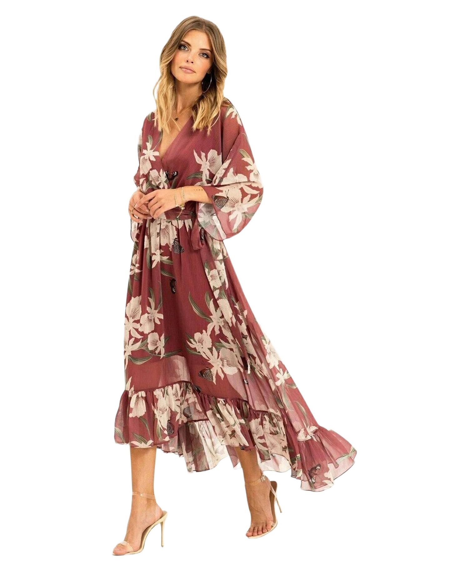 Women's Floral Print Midi Wrap Dress