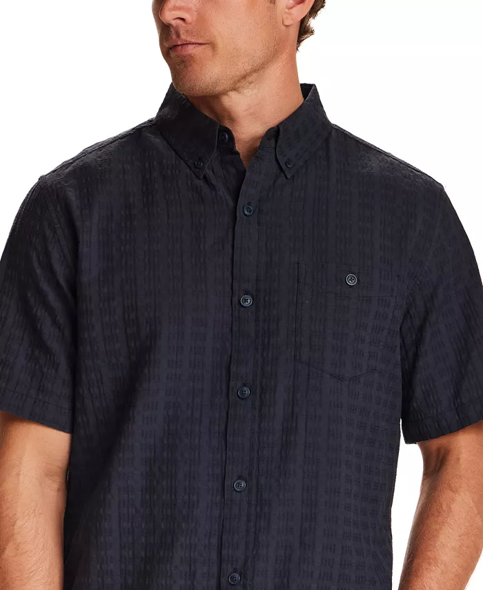 Men's Rectangular Texture Button-Down Short-Sleeve Shirt - thumbnail 3
