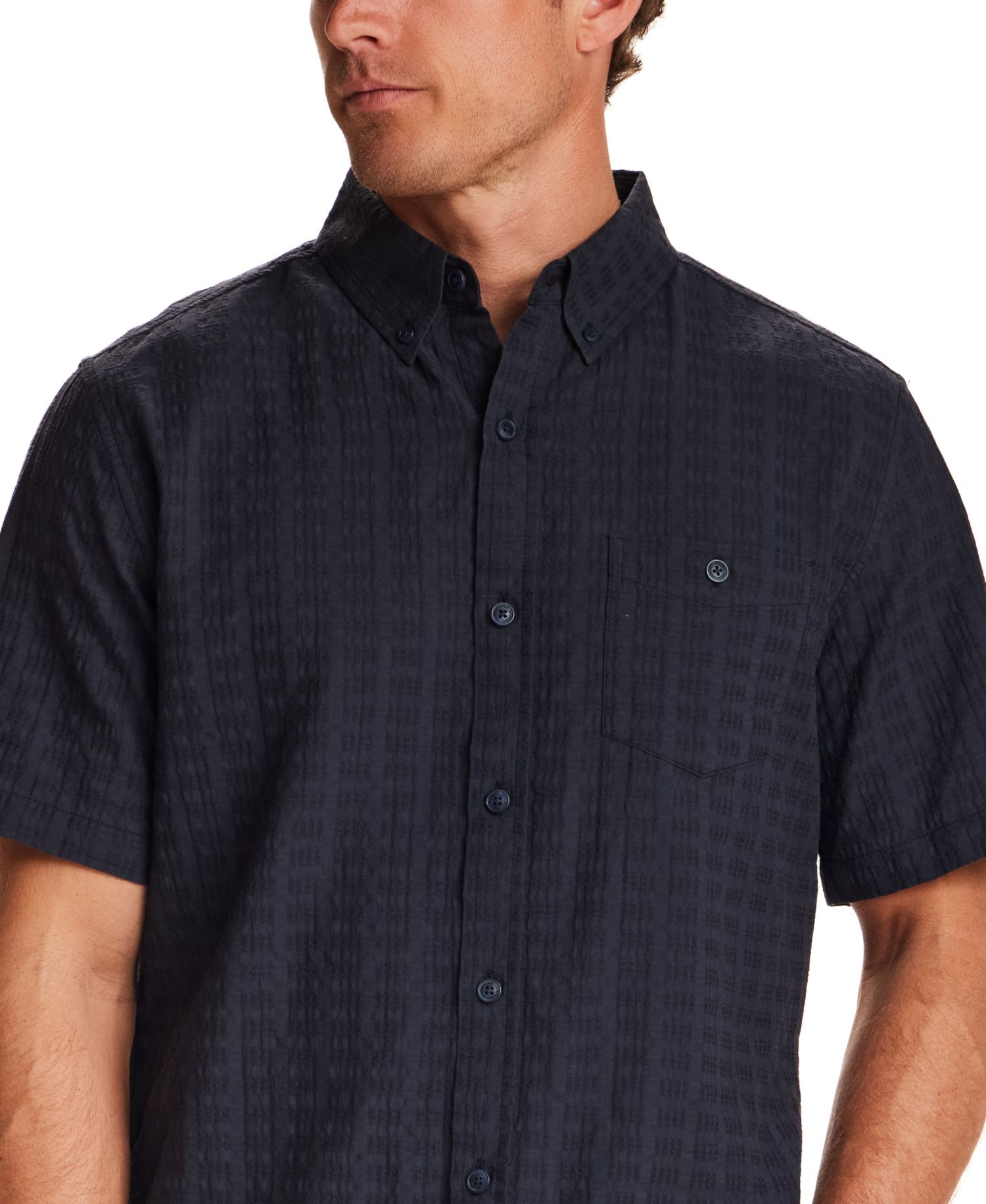 Men's Rectangular Texture Button-Down Short-Sleeve Shirt