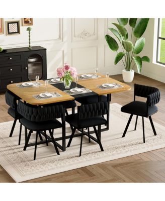 7 Piece Two Tone Rectangular Dining Set with 6 Velvet Chairs