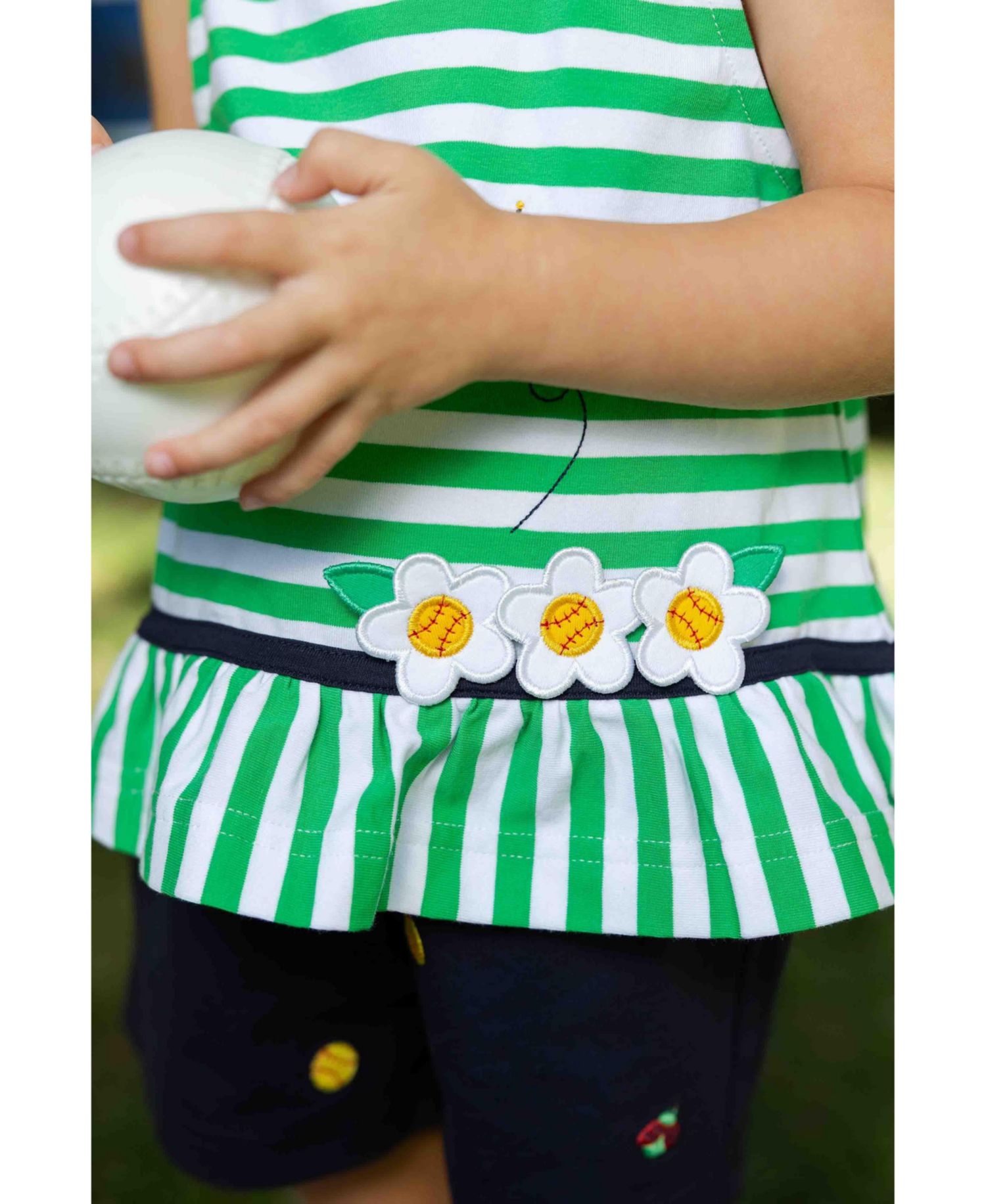 Big Girl Knit Short Set With Softballs, Flowers, Ladybug