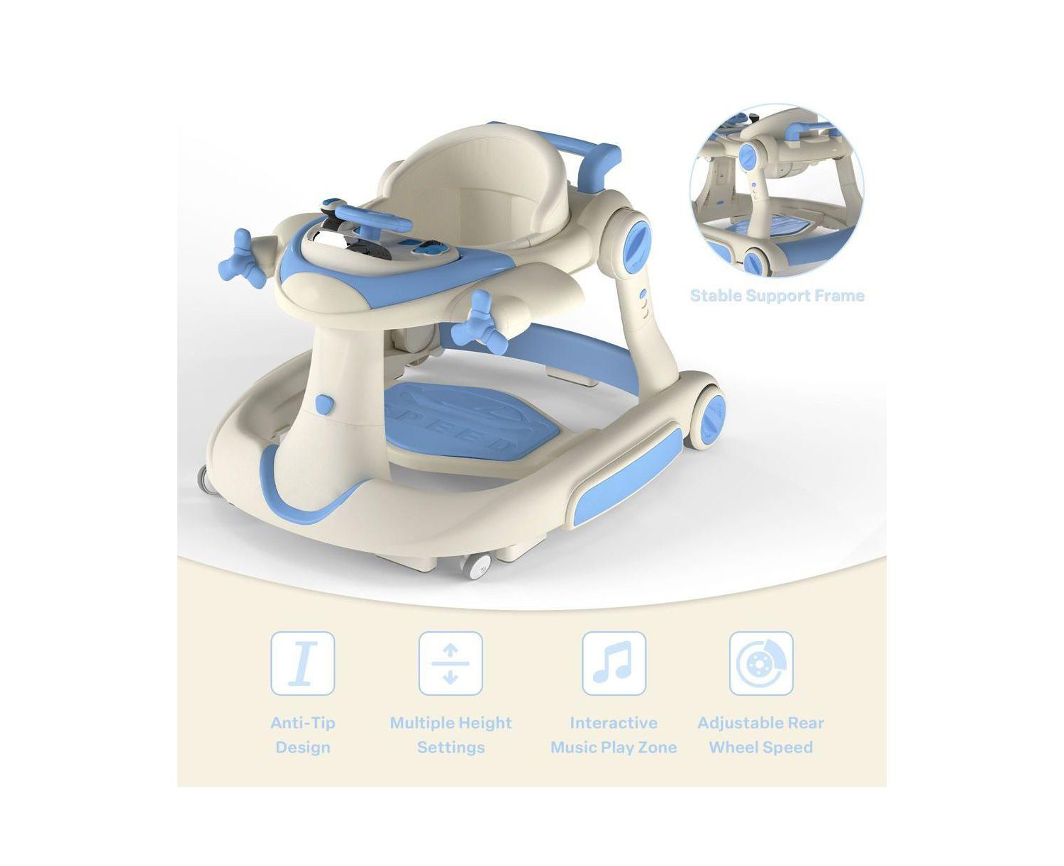 Convertible Baby Activity Walker with Adjustable Height, Foldable Design and Interactive Play Features