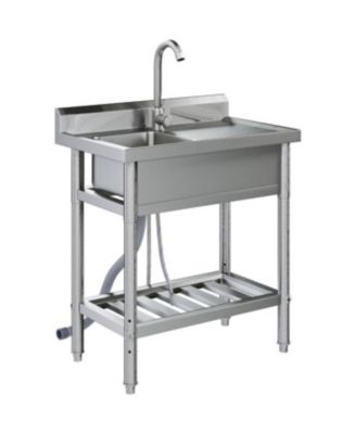 Stainless Steel Utility Sink, Freestanding Outdoor Sink Station with Hose Hookup