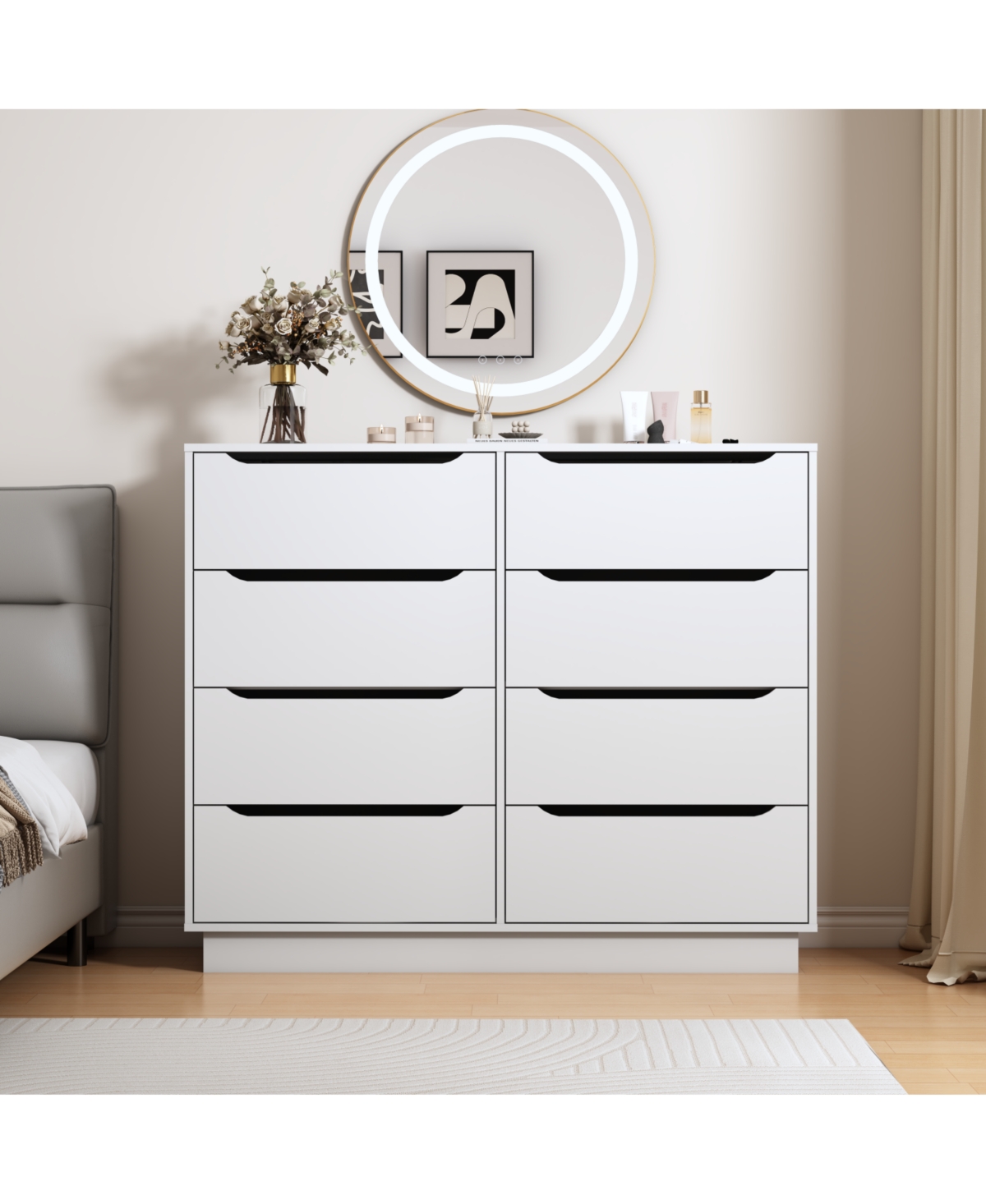 Rainsken 8 Drawer Dresser, with Hollow Handles Design, Large Capacity Clothing Storage Cabinet, for Bedroom, Living Room, Hallway