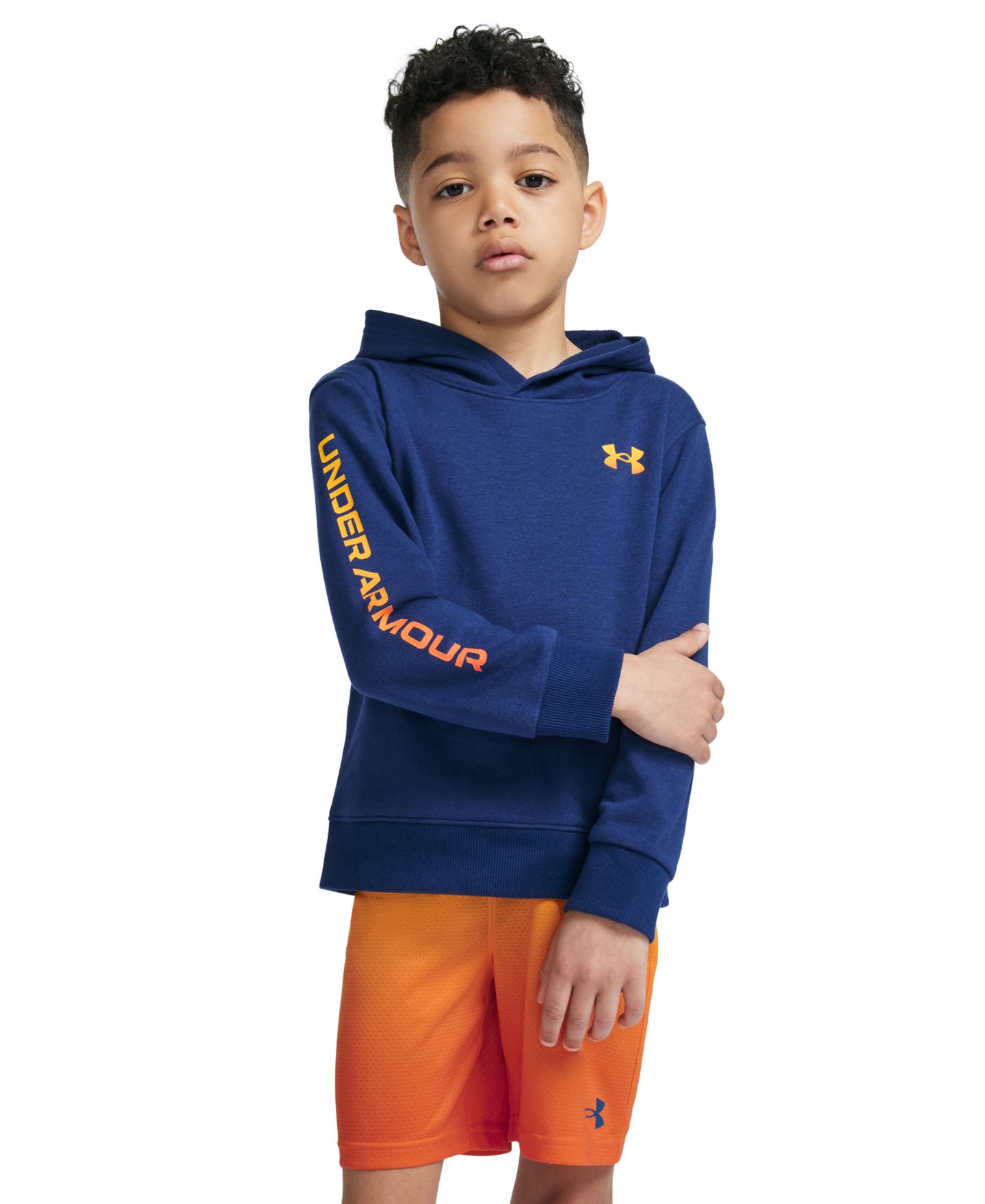 Детский комплект Under Armour: худи с длинным рукавом и шорты, 2-7 лет, 2 предмета, цвет: Тёмно-синий / Оранжевый — фото 3
