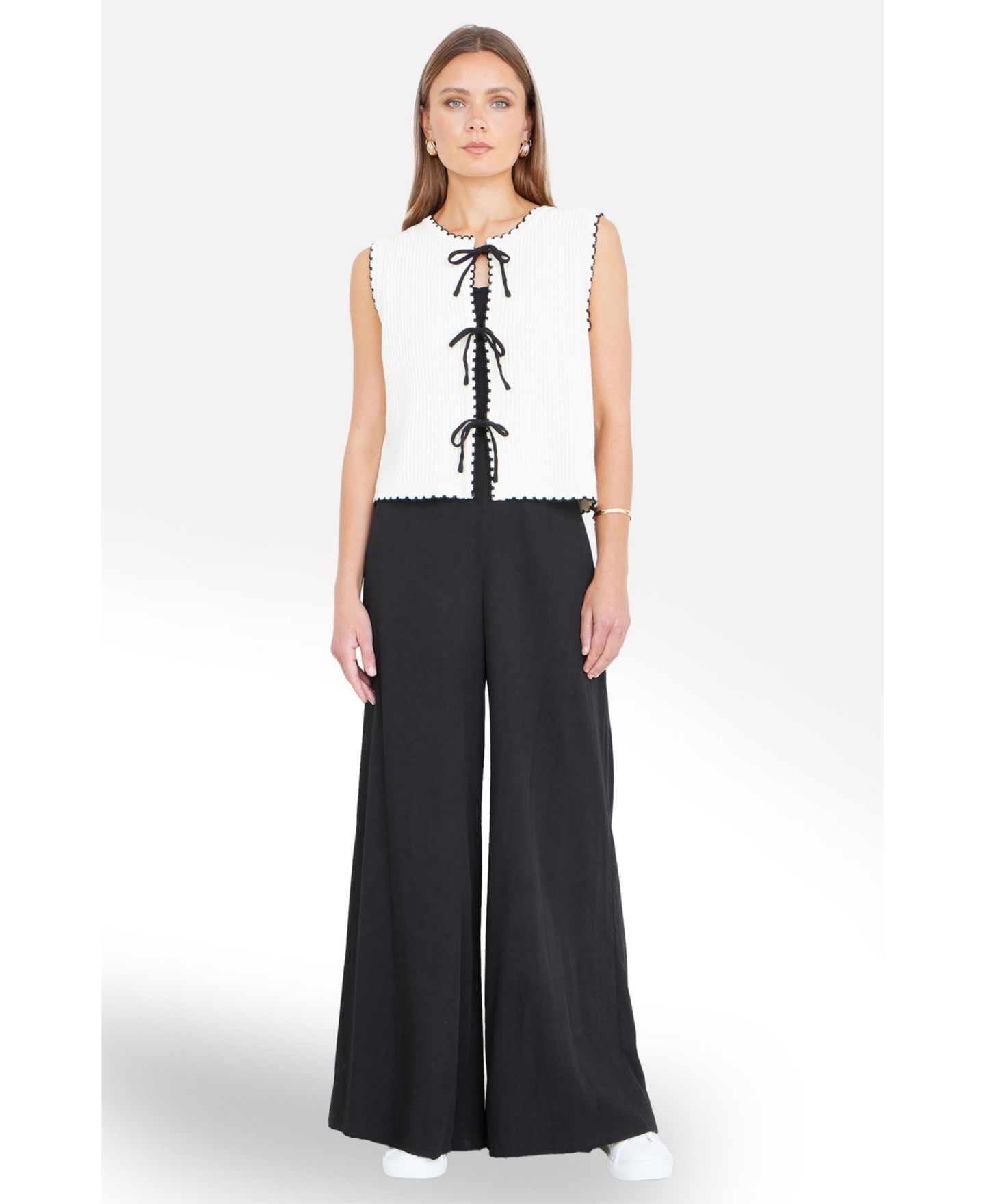 Женские брюки Yumi Wide Leg Palazzo, цвет: Чёрный — фото 4