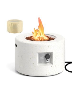 Round Terrazzo Propane Gas Fire Pit Protective PVC Cover Lava Rocks Included