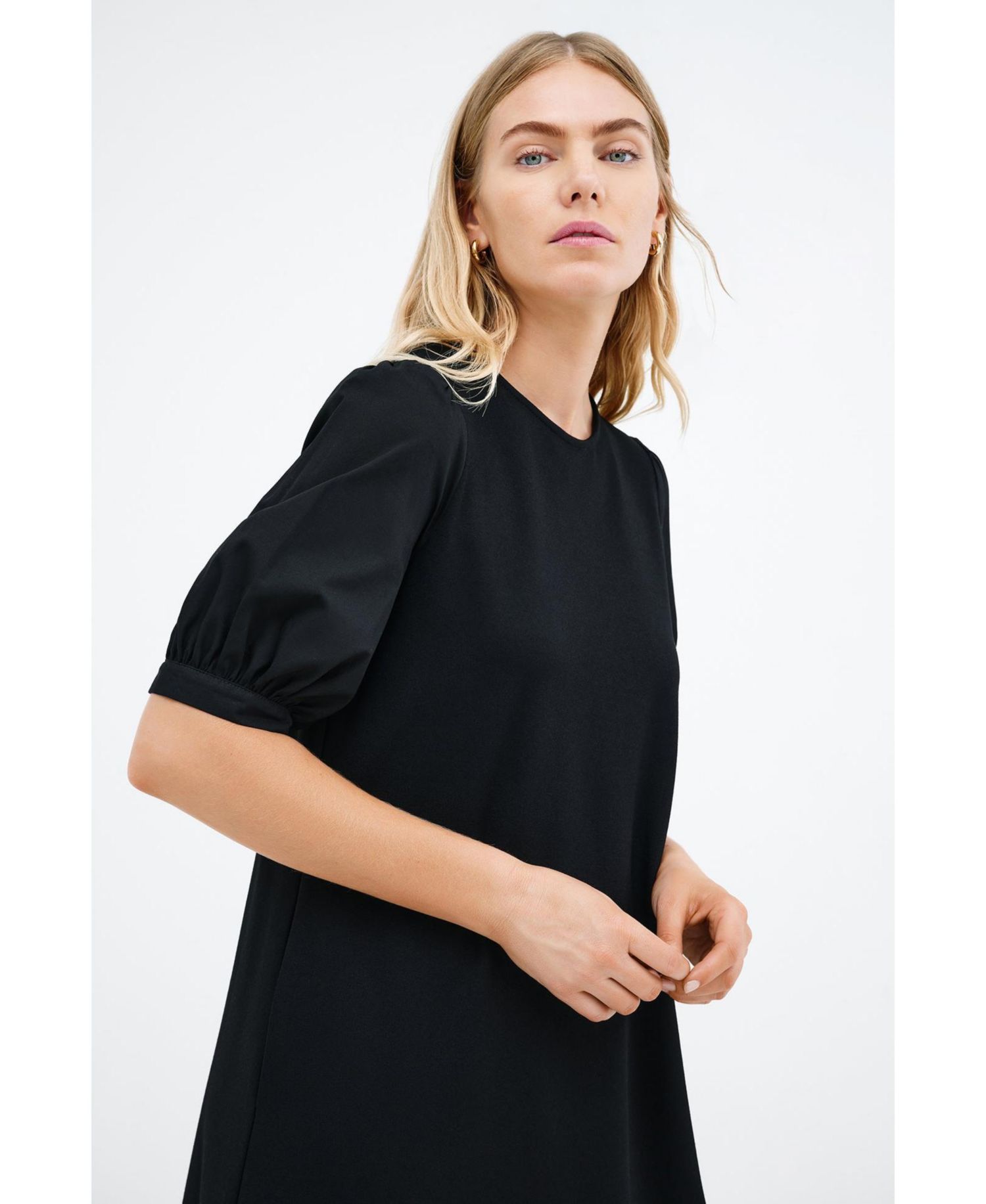 Women's Olivia Puff-Sleeve Crew-Neck Midi Dress with Pockets