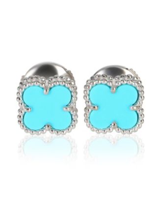 Pre-Owned Van Cleef & Arpels Van Cleef and Arpels White Gold Turquoise Sweet Alhambra Earrings - White gold