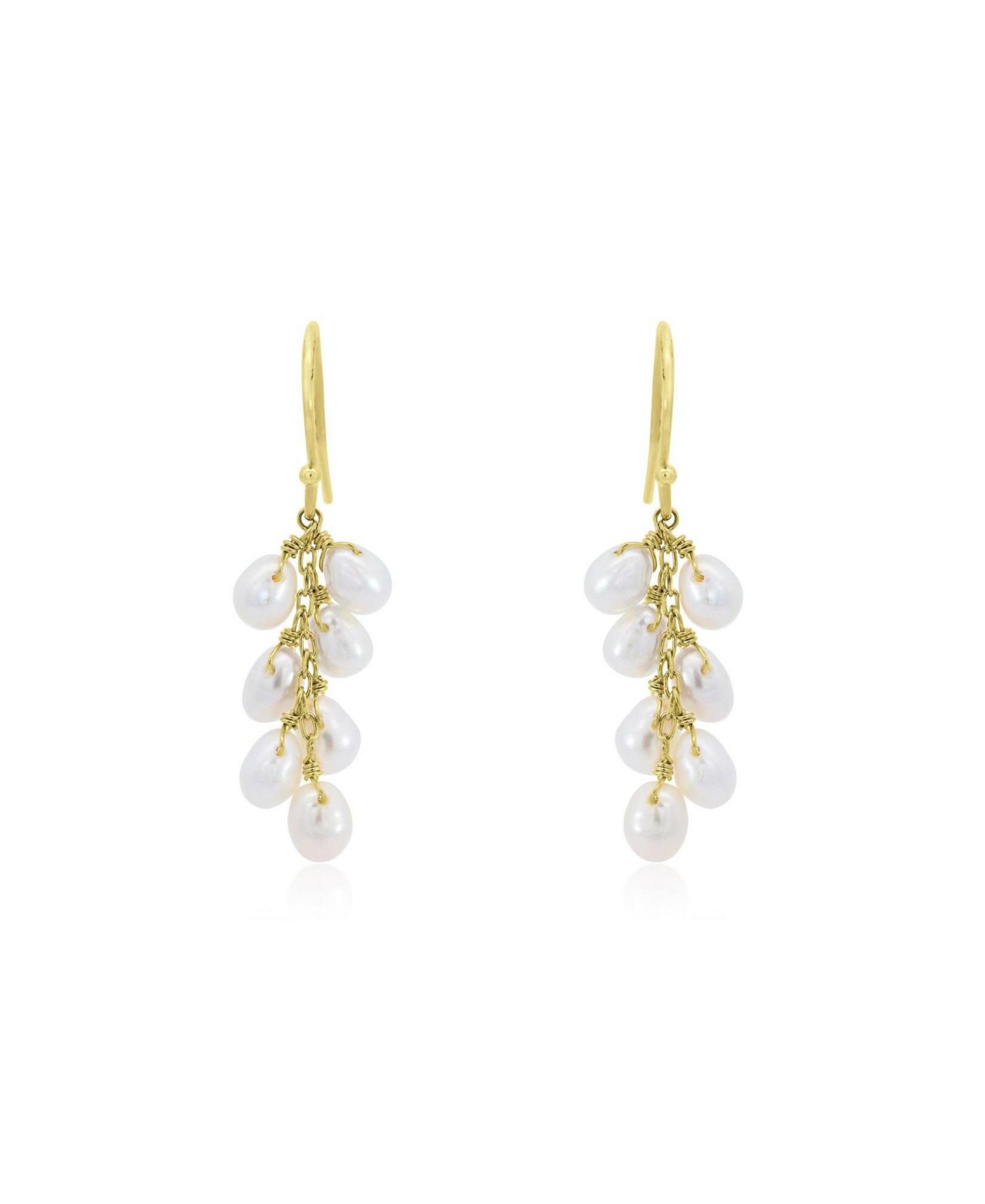 Pearl Bead Dangle Earrings 14K Gold
