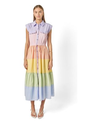 Women's Colorblock Shirt Midi Dress