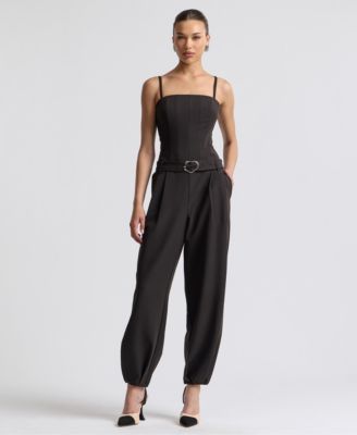 Women's Square Neck Belted Jumpsuit