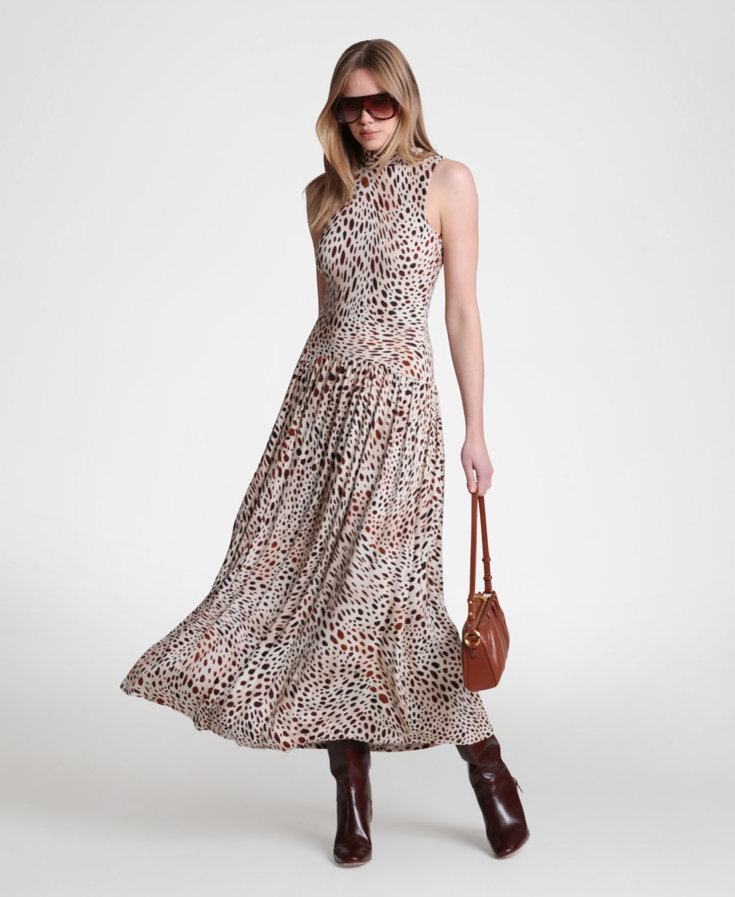Women's Sleeveless Mock-Neck Maxi Dress