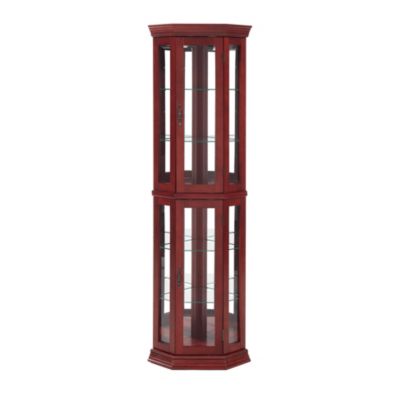 Corner Glass Curio Cabinet LED Lit Display Cabinet with Adjustable Tempered Glass Shelves