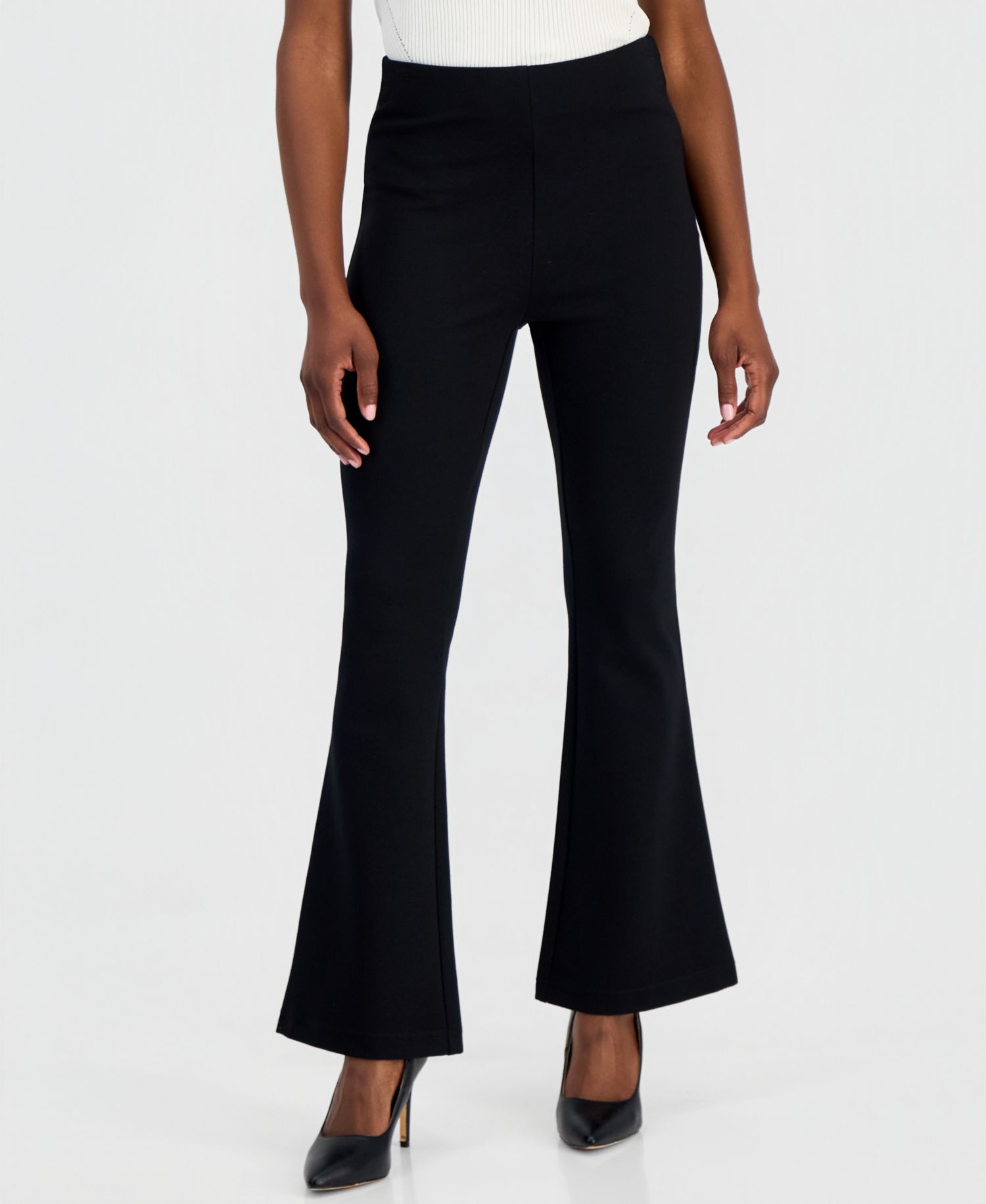 Petite Ponte-Knit Flare Pants