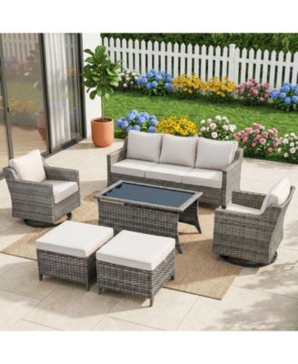 6 Pieces Patio Furniture Set, Outdoor Couch with Swivel Rocking Chair, Thick Cushion