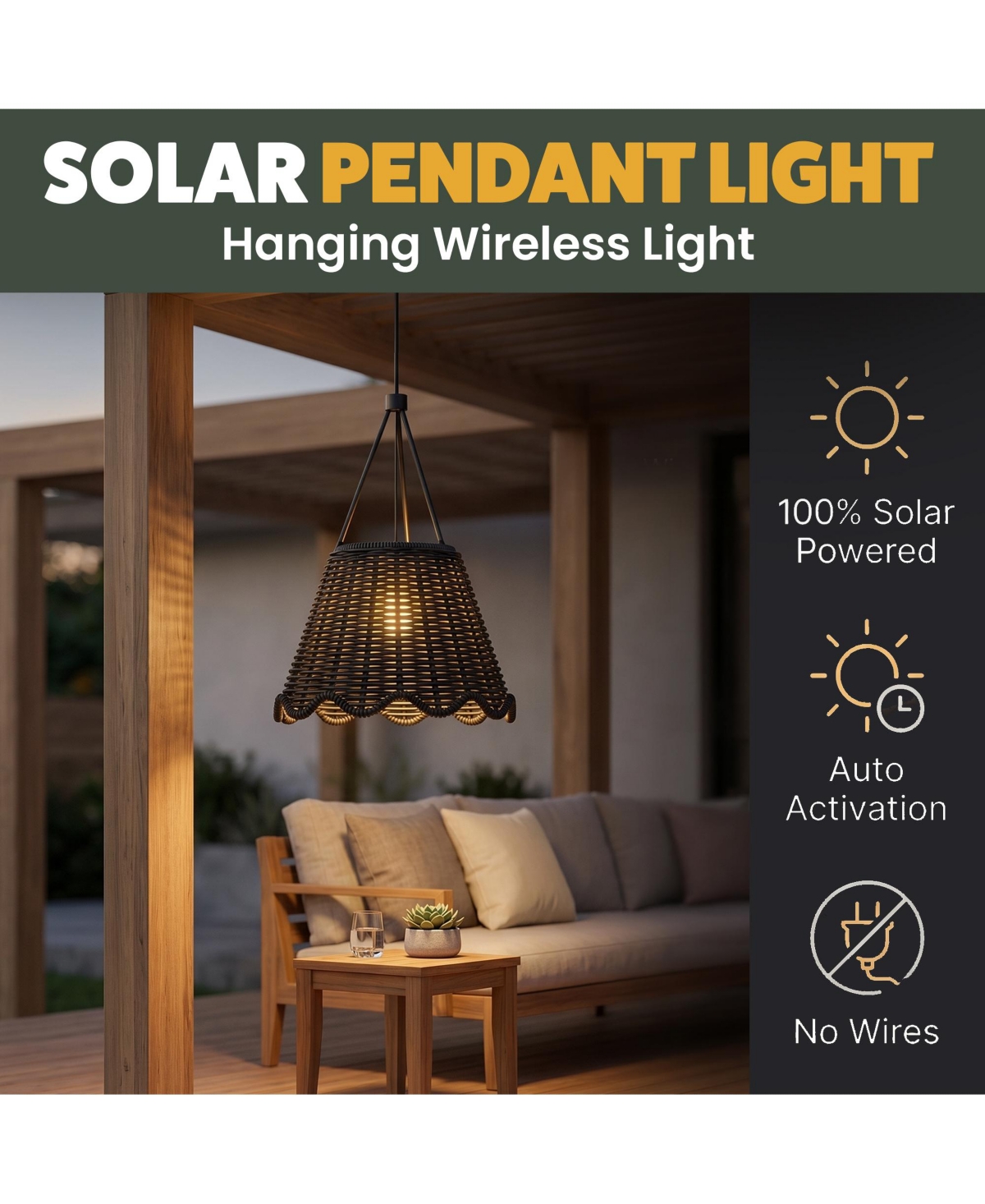 Bell + Howell Solar Wicker-Style Outdoor Led Lantern Dusk-to-Dawn, Weather Proof Hanging Pendant Light