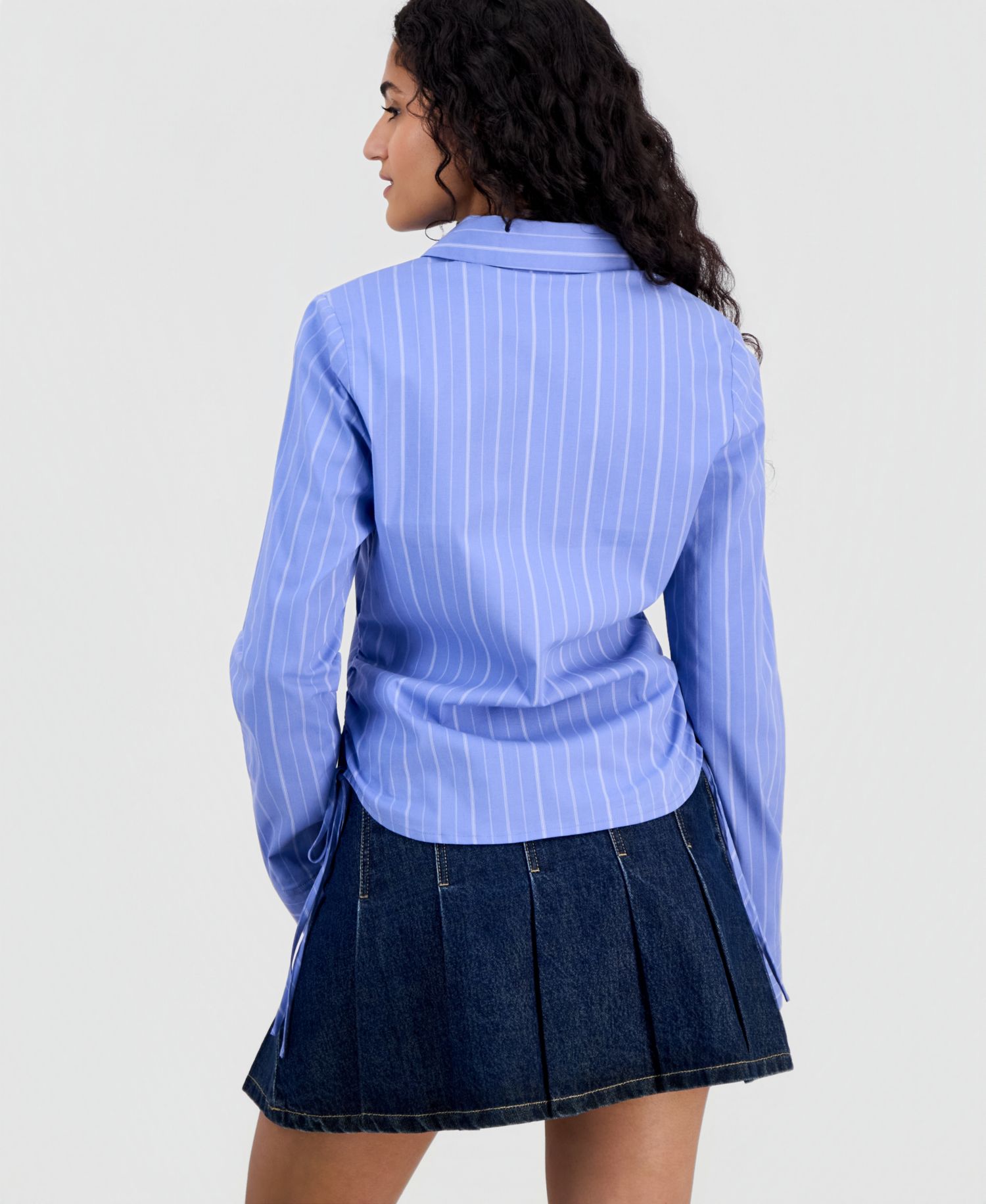 Juniors' Cinched-Hem Striped Shirt
