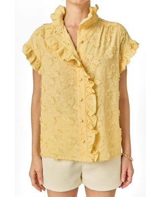 Women's Embroidered Ruffle Short Sleeve Shirt