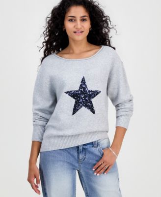 Juniors' Sequin Star Slouchy Sweater