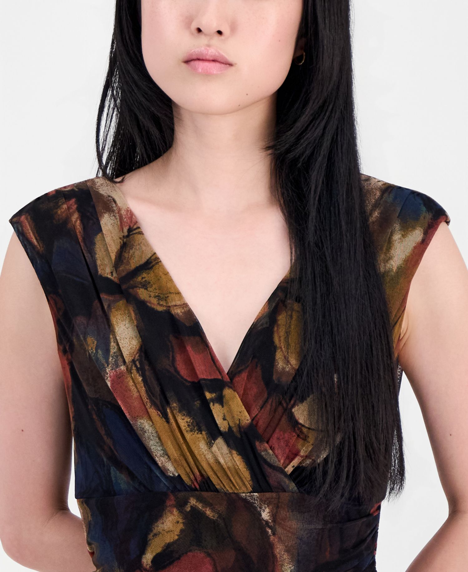 Women's Printed Surplice-Neck Pleated Dress