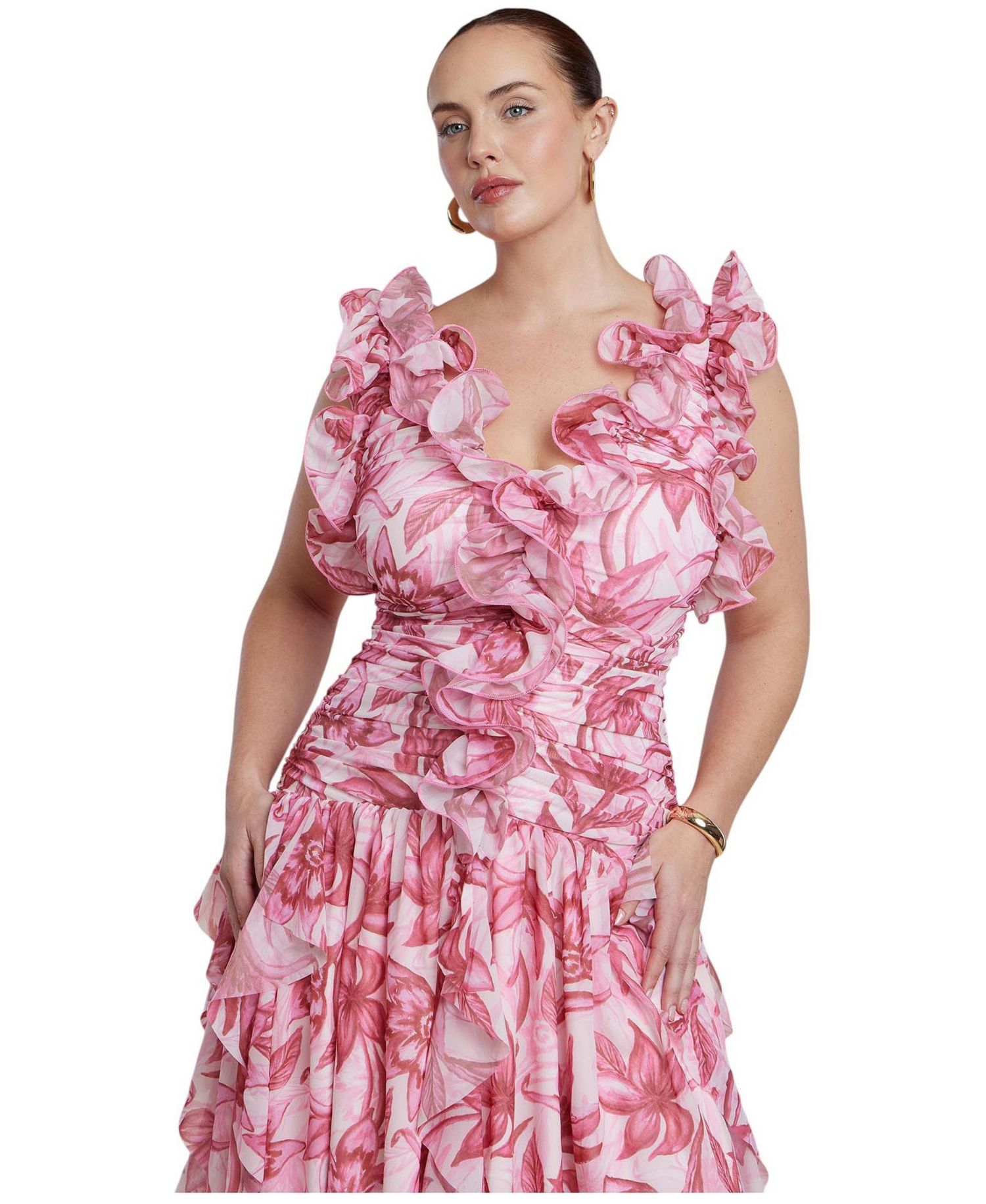 Women's Plus Size Ruffle Detail Maxi Dress