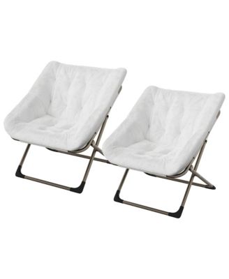 Collapsible Lounge Chair Set of 2, Faux Fur Accent, Triangular Metal Frame, for Bedroom and Living Room