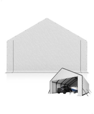 homfan - Heavy-Duty PE Carport Enclosure Kit (2-Pack) - 220gsm Roll Up Zipper Door Panels with Bungees, 13 ft and 20 ft Widths White