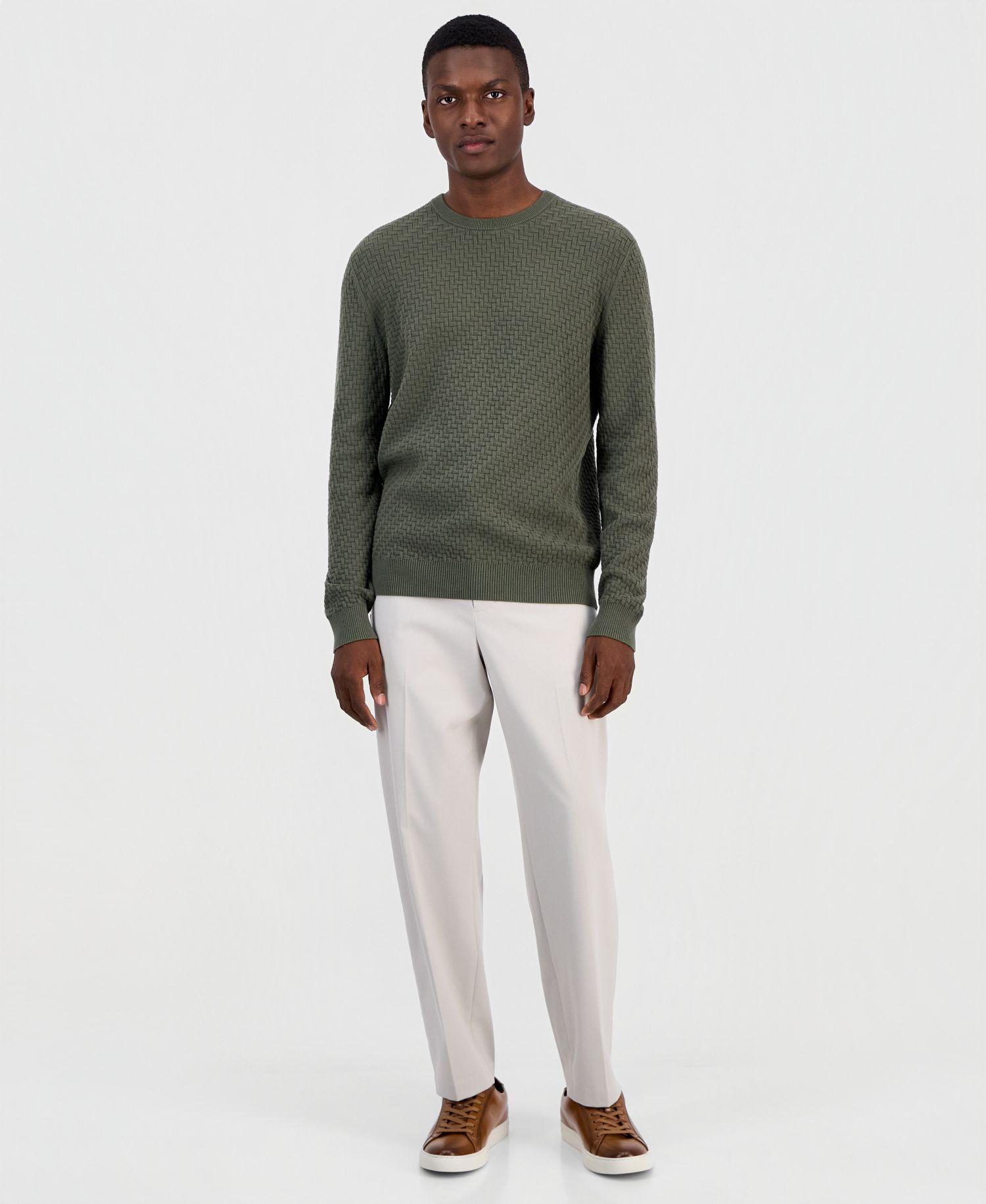 Men's Basket Weave Long-Sleeve Sweater