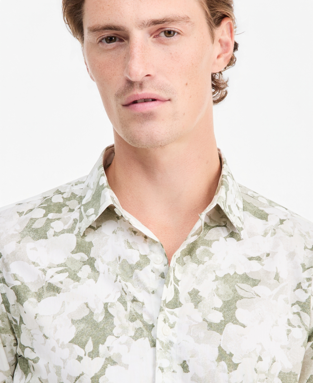 Alfani Men's Layered Botanical Poplin Long-Sleeve Shirt, Macy's Exclusive