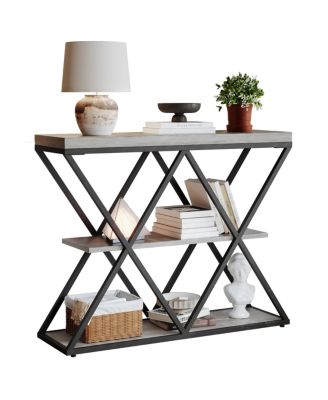 Industrial 3-Tier Entryway Console Table with X-Shaped Metal Frame, Open Shelves and Adjustable Feet