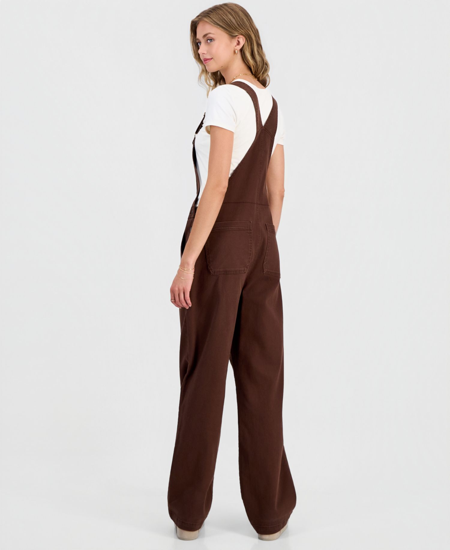 Juniors' Slouchy Twill Overalls