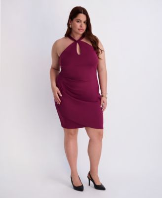plus size burgundy midi dress Women's Plus Size Henley Pleat Burgundy Midi Dress